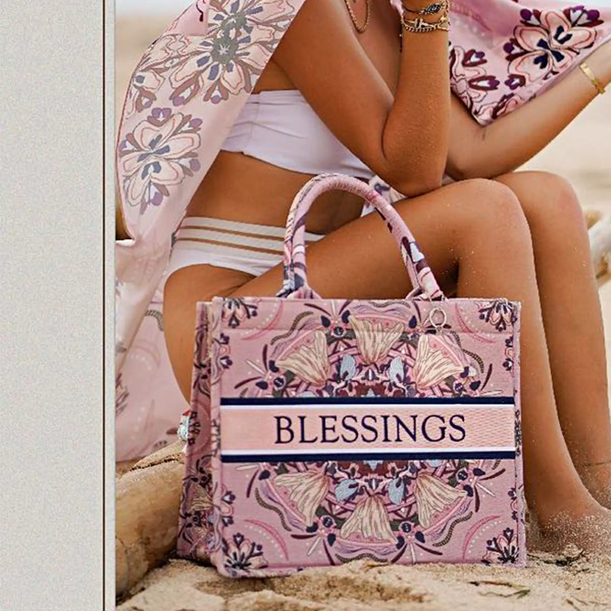 Nude Blossom Personalized Canvas Book Tote