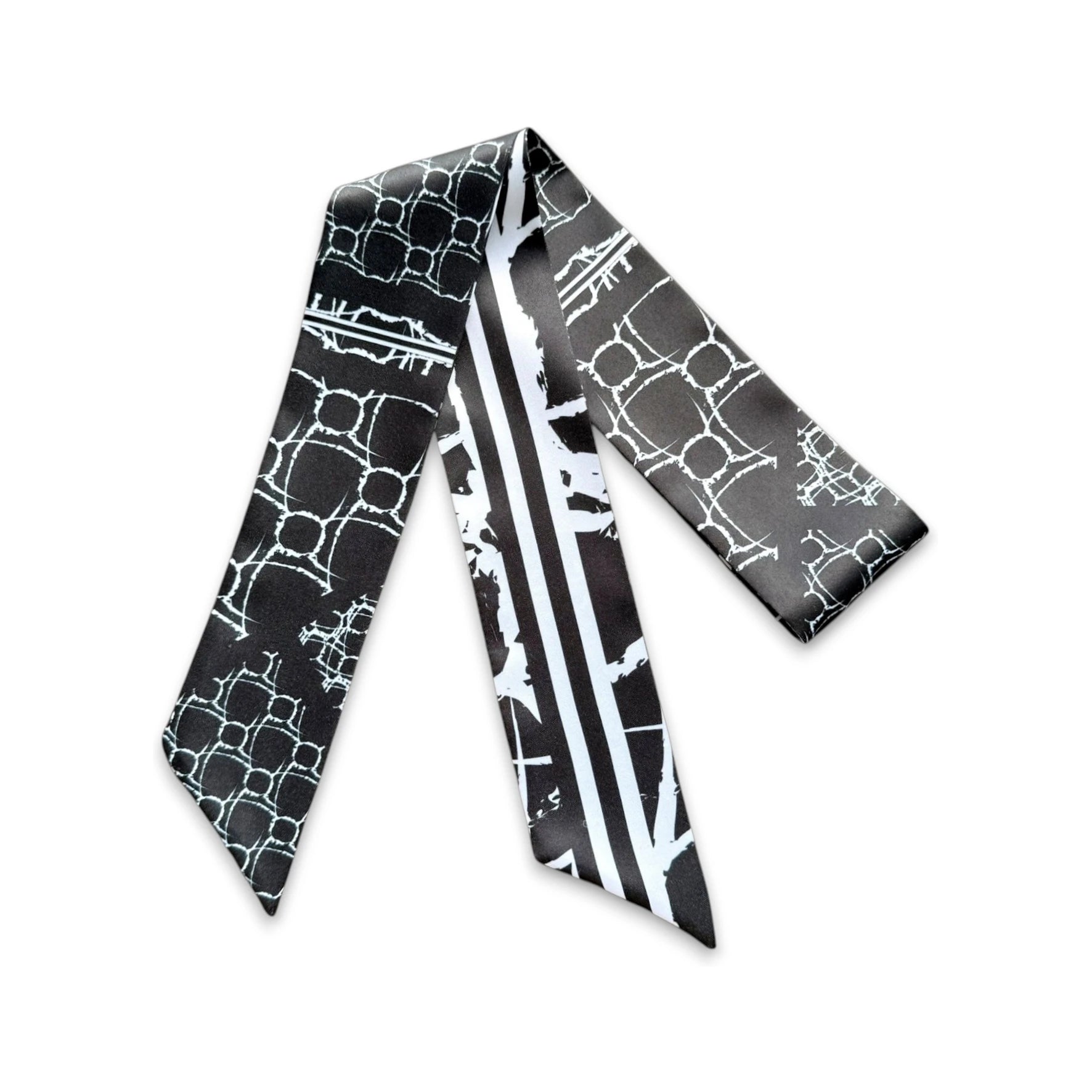 Stylish skinny scarf with contemporary geometric print in classic black and white tones