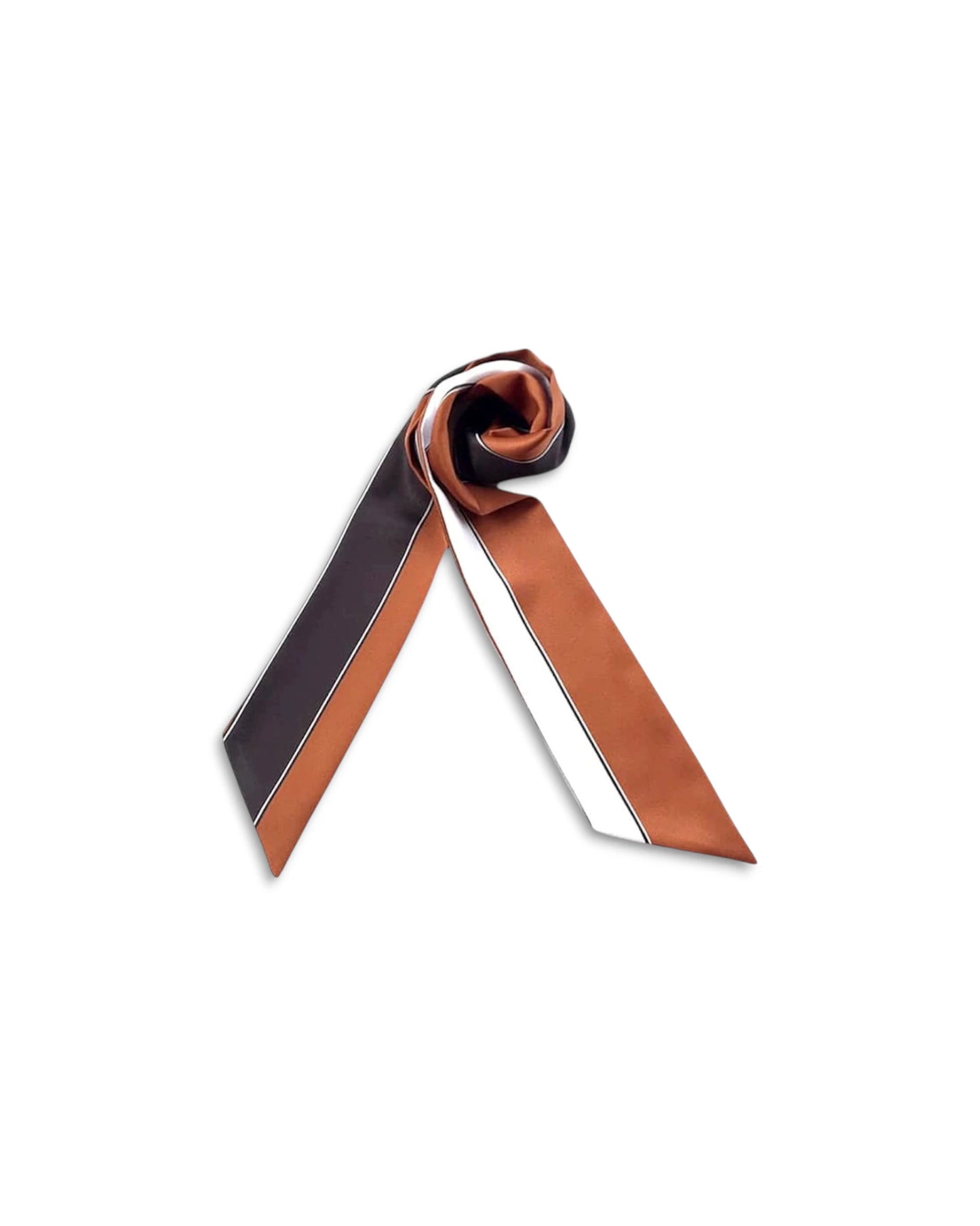 Slim twilly scarf for handbags in bold brown and black color block style