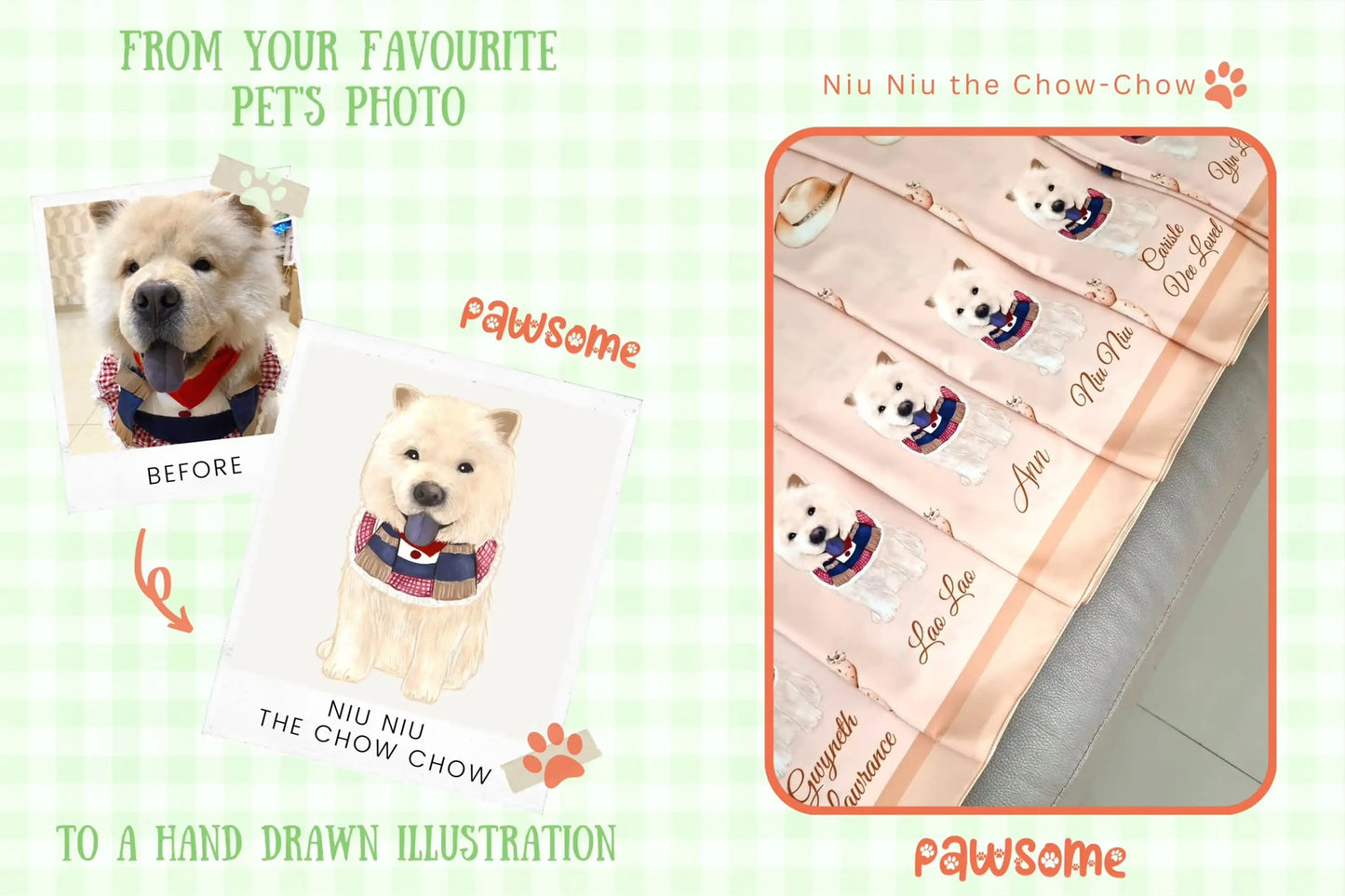Custom Pet's Illustration Scarf