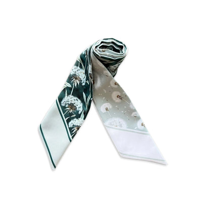 Handmade botanical skinny scarf with dandelion illustration design