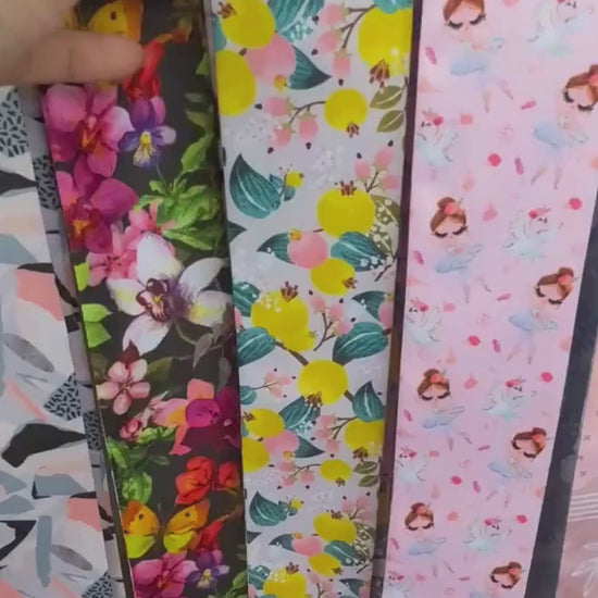 Custom name skinny scarf video featuring pastel floral fruit print and silk twilly styling