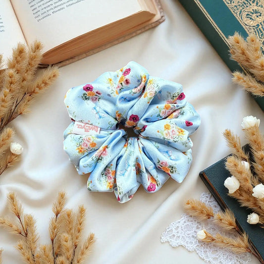 Vintage Blue Flower Scrunchie
